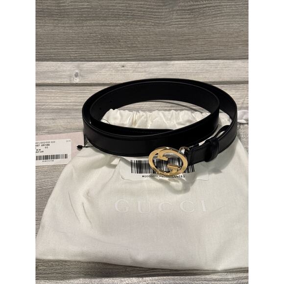 GUCCI Blondie Interlocking G leather belt Black Gold 95 / 38